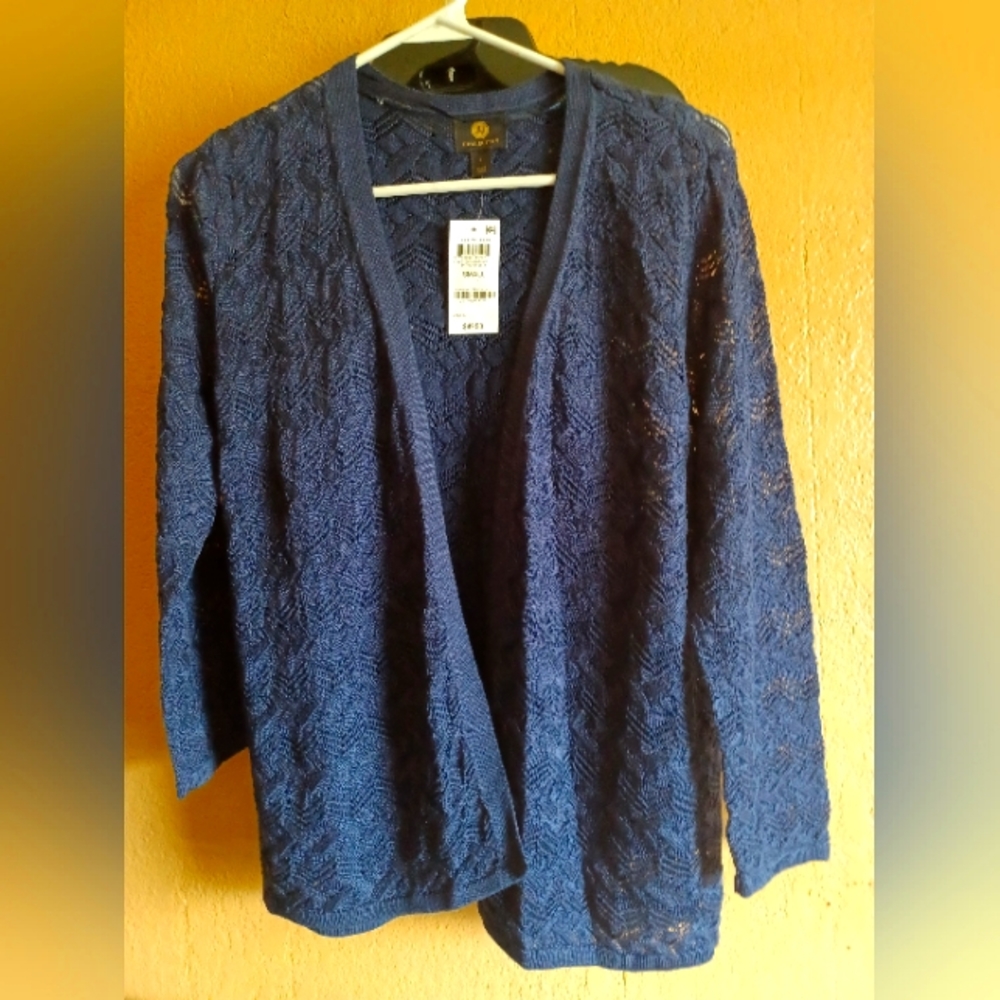 JM COLLECTION.. SIZE S, INTREPID BLUE," TO DYE FOR" KNIT CARDIGAN C-OO66